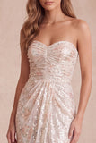 Ivory Sequins Sheath Strapless Ruched Midi Cocktail Dress