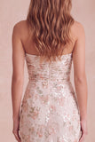 Ivory Sequins Sheath Strapless Ruched Midi Cocktail Dress