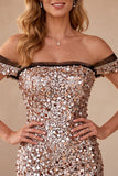 Khaki Mermaid Off the Shoulder Sequins Long Formal Dress