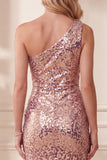 Vintage Mauve Mermaid One Shoulder Sequins Midi Formal Dress with Feathers
