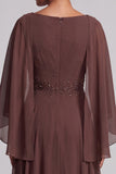 Coffee A-Line Cowl Chiffon Long Mother of the Bride Dress with Beading