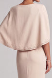 Champagne Mermaid Round Neck Cape Long Mother of the Bride Dress with Beading