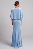Light Blue Mermaid Cape Velvet Long Formal Dress with 3D Flower