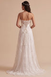 White A-Line Strapless Ruched Long Wedding Dress with Embroidery