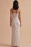 White Sheath Strapless Sequins Rhinestones Long Wedding Dress with Slit