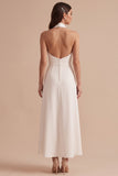 White A-Line Halter Satin Midi Wedding Dress
