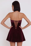 Burgundy A-Line Strapless Velvet Short Cocktail Dress
