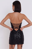 Black Sequins Bodycon Halter Short Cocktail Dress with Keyhole