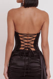 Black Satin Corset Halter Keyhole Ruched Short Cocktail Dress with Draping
