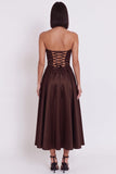 Black Strapless A-Line Ruched Midi Cocktail Dress with Slit