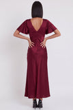 Black Satin Mermaid V-Neck Flutter Sleeves Midi Cocktail Dress