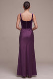 Plum Corset Sheath Satin Square Neck Ruched Long Velvet Dress