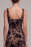 Coffee Mermaid Floral Square Neck Maxi Velvet Dress