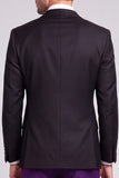 Peak Lapel Black Purple Color Block One Button 3 Piece Men's Prom Suits