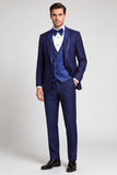 One Button Shawl Lapel 3 Piece Navy Men's Prom Suits
