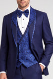 One Button Shawl Lapel 3 Piece Navy Men's Prom Suits