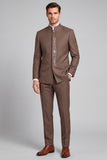 Brown Stand Collar 2 Piece Single Breasted Men's Prom Suits