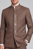Brown Stand Collar 2 Piece Single Breasted Men's Prom Suits
