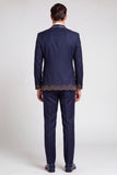 Navy 3 Piece Shawl Lapel Beaded One Button Men's Prom Suits