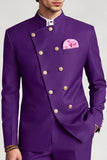 Stand Collar Double Breasted Purple 2 Piece Men's Prom Suits