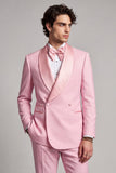 Double Breasted Pink Shawl Lapel Men's Prom Blazer