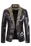 Peak Lapel One Button Black Sequins Men's Prom Blazer