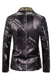 Peak Lapel One Button Black Sequins Men's Prom Blazer