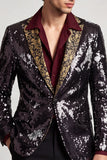 Peak Lapel One Button Black Sequins Men's Prom Blazer