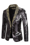 Peak Lapel One Button Black Sequins Men's Prom Blazer