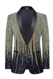 Sequins One Button Black Golden Shawl Lapel Men's Prom Blazer