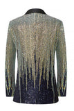 Sequins One Button Black Golden Shawl Lapel Men's Prom Blazer
