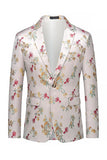 Floral Notched Lapel One Button Pinkish White Men's Prom Blazer