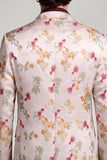 Floral Notched Lapel One Button Pinkish White Men's Prom Blazer
