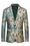 Dark Green and Gold One Button Notched Lapel Men's Prom Blazer