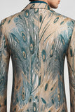 Dark Green and Gold One Button Notched Lapel Men's Prom Blazer