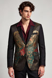 Peak Lapel Black One Button Embroideried Men's Prom Blazer
