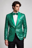 Sequins One Button Notched Lapel Peacock Green Men's Prom Blazer