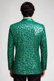 Sequins One Button Notched Lapel Peacock Green Men's Prom Blazer