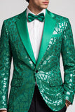 Sequins One Button Notched Lapel Peacock Green Men's Prom Blazer