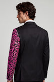 Peak Lapel Black Fuschia Color Block One Button Men's Prom Blazer