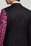 Peak Lapel Black Fuschia Color Block One Button Men's Prom Blazer