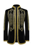 Stand Collar Black Golden Embroideried Men's Prom Blazer