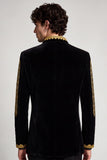 Stand Collar Black Golden Embroideried Men's Prom Blazer