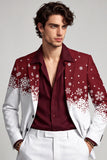 Single Breasted Red White Notched Lapel Christmas Printed Men's Prom Blazer