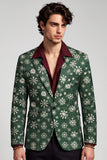Notched Lapel Dark Green One Button Printed Men's Prom Blazer