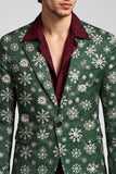 Notched Lapel Dark Green One Button Printed Men's Prom Blazer