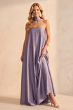 Light Purple Satin A-Line Strapless Maxi Wedding Guest Dress