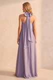 Light Purple Satin A-Line Strapless Maxi Wedding Guest Dress