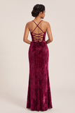 Dark Green Velvet Sheath Velvet Burnout Long Prom Dress