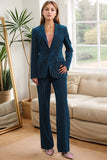 Ink Blue Striped Single Button 2 Piece Women's Formal Suits